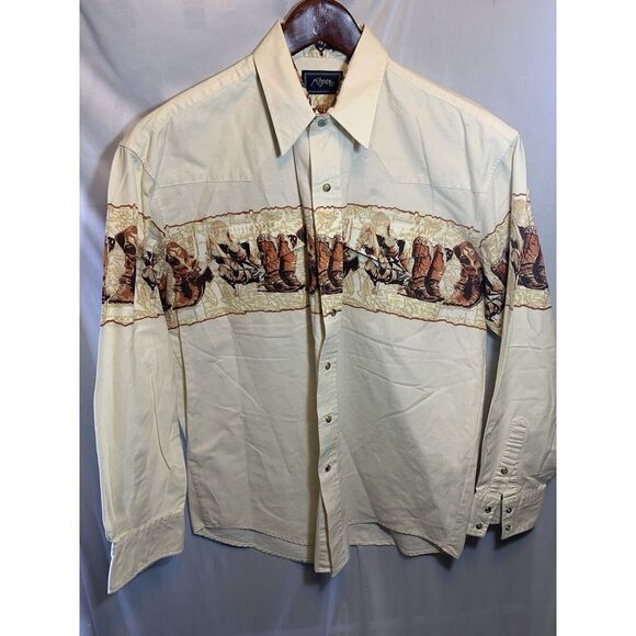 Mens M Roper Pearl‎ Snap Button Down Cowboy Boots Multi Color Western Cotton VTG - Picture 1 of 10